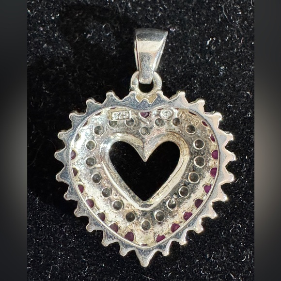925 Sterling Silver/CZ/Ruby Gemstone Heart Shaped ♥️ Charm - Picture 3 of 3